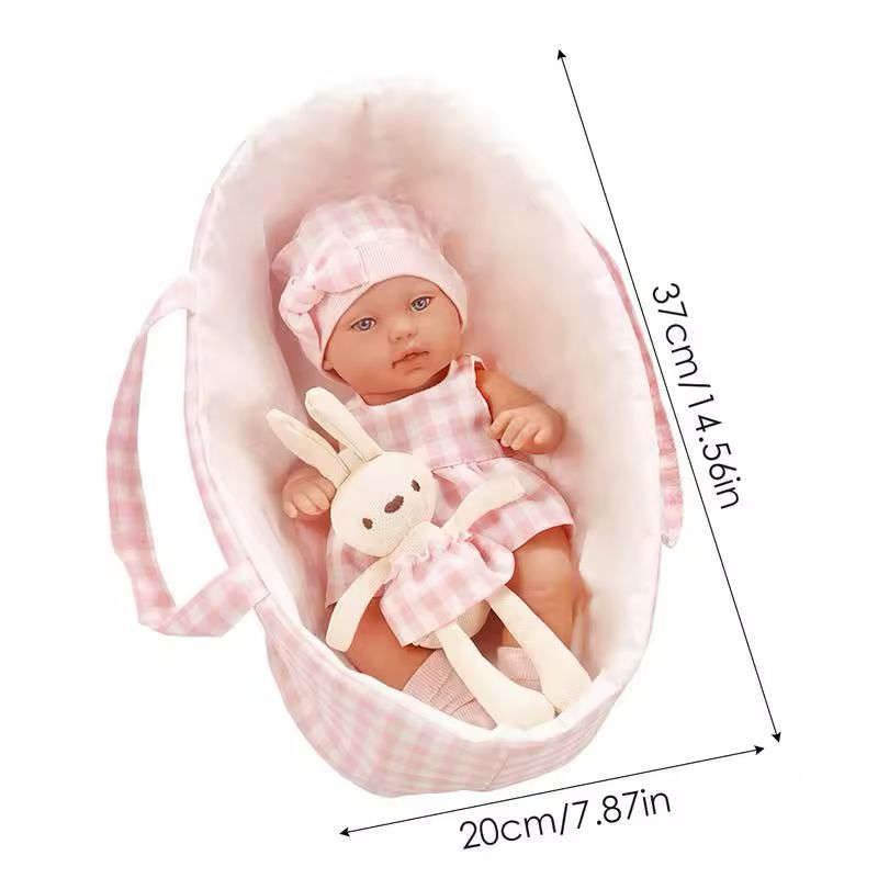 15 Inch Full Body Vinyl Baby Doll (with Sleeping Basket & Bunny)