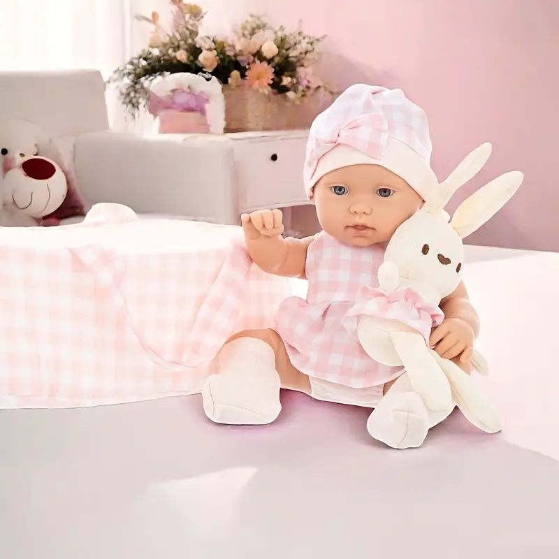 15 Inch Full Body Vinyl Baby Doll (with Sleeping Basket & Bunny)