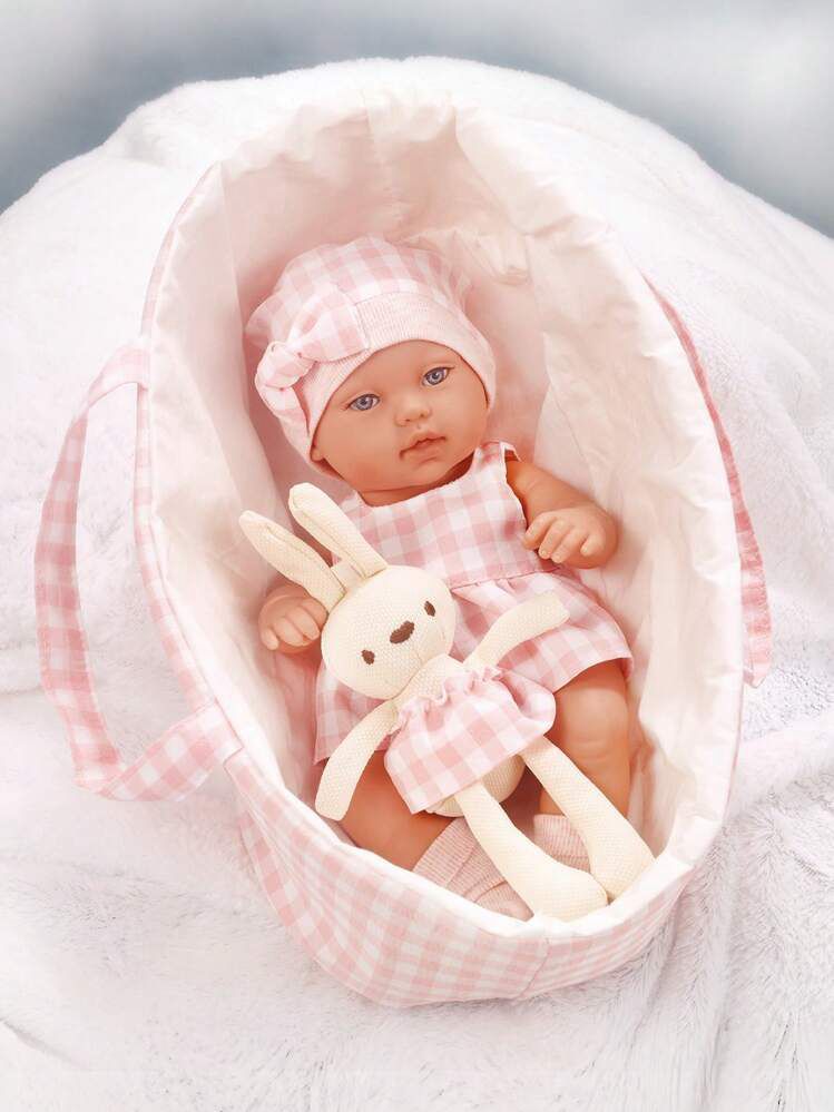 15 Inch Full Body Vinyl Baby Doll (with Sleeping Basket & Bunny)