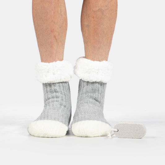 Faux Fur Lined Slipper Sox With Pumice Stone