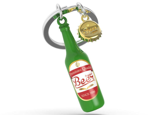 Stainless Steel Keyring - Green Beer Bottle