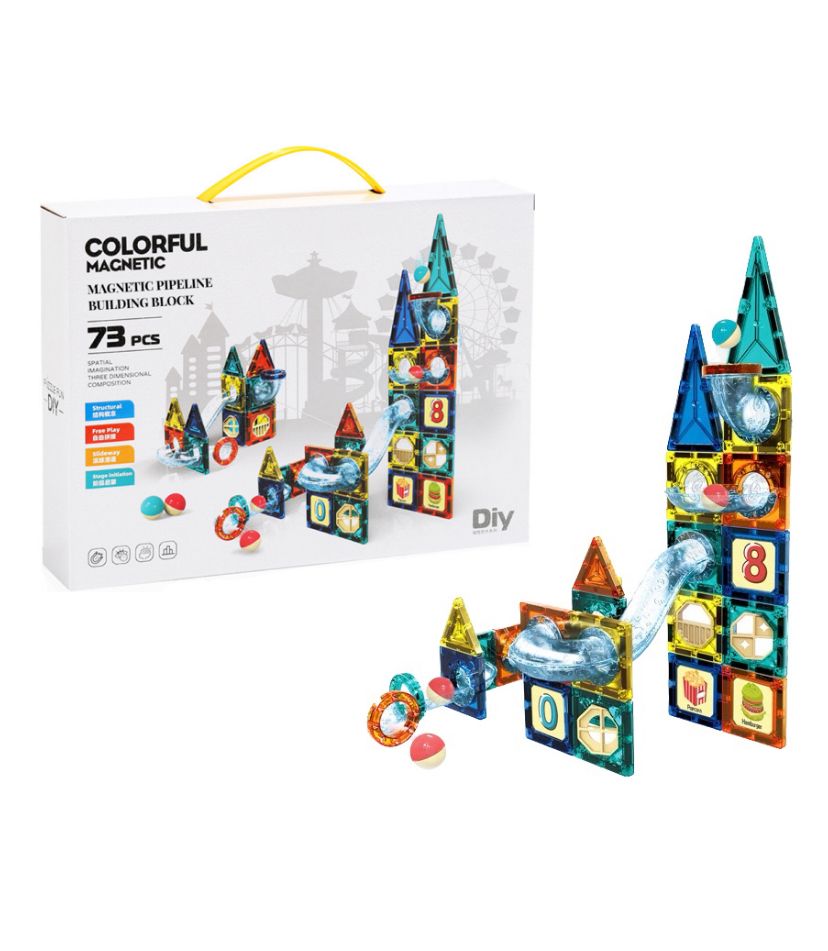 Magnetic Pipeline Building Blocks - Intermediate Set (73 Pieces)