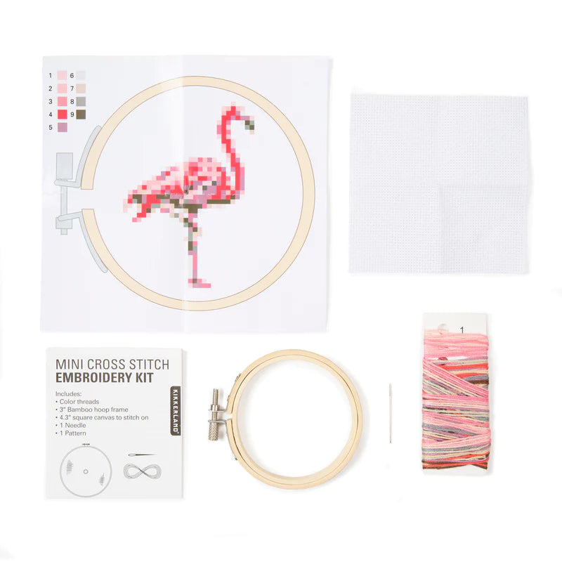 Mini Cross Stitch Embroidery Kit - Flamingo