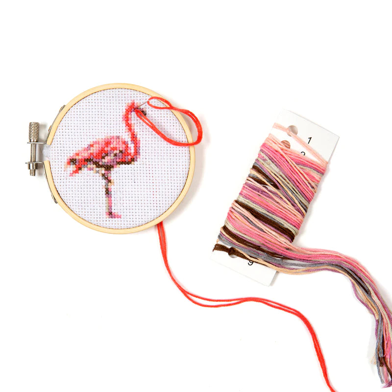 Mini Cross Stitch Embroidery Kit - Flamingo