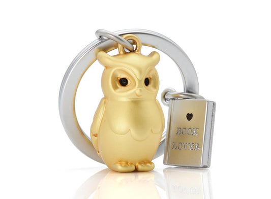 Stainless Steel Keyring - Owl & Book